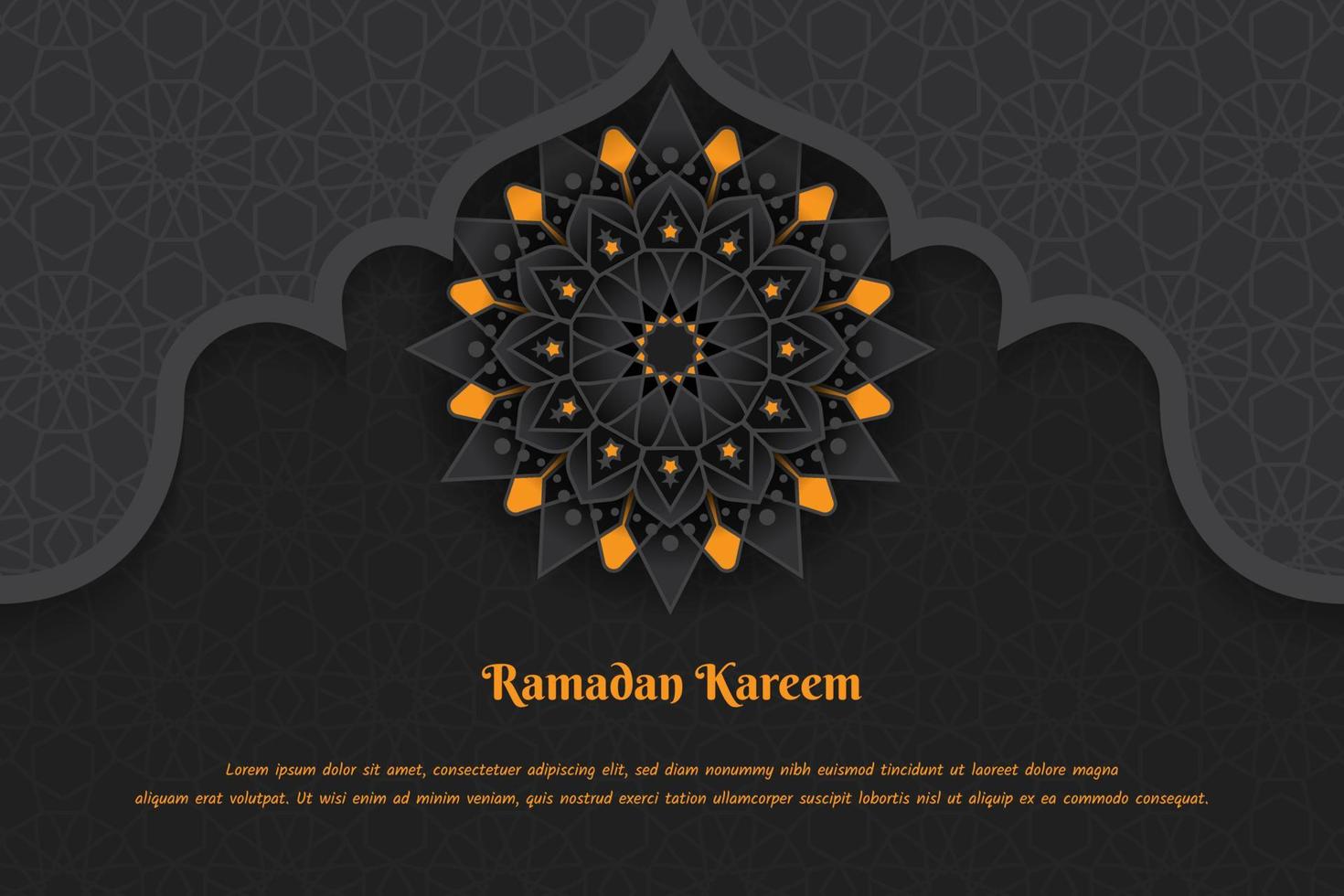 fundo de luxo preto com design de cor laranja para design de modelo ramadan kareem ou eid mubarak vetor