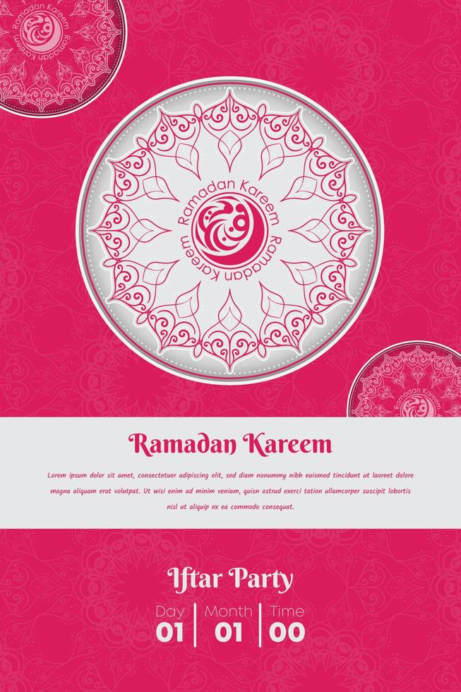 fundo branco e rosa com design de mandala para ramadan kareem ou modelo eid vetor