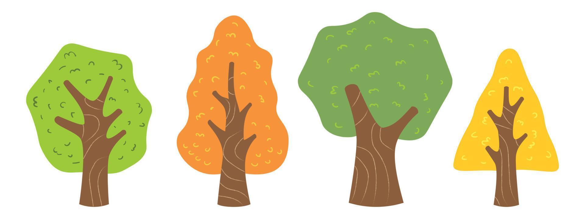 coleção de ilustração de natureza de árvore de design de desenho animado plana simples perfeita para elemento de design de forma vetor