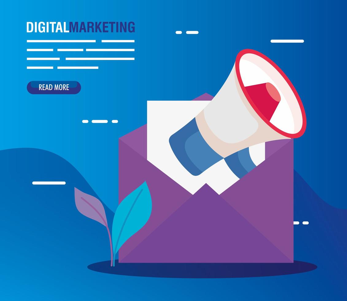 envelope com megafone de design de vetor de marketing digital