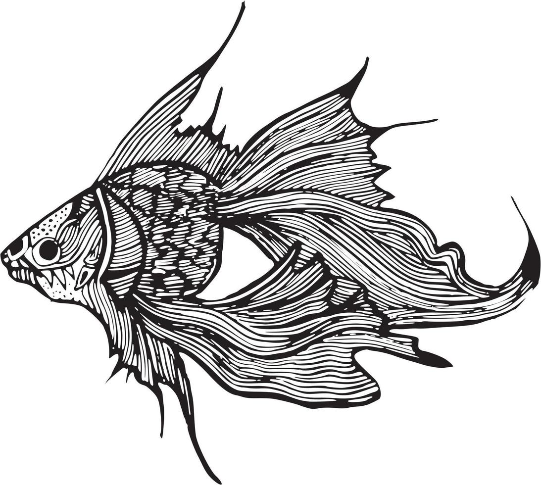 desenho de peixe piranha assustador para colorir vetor