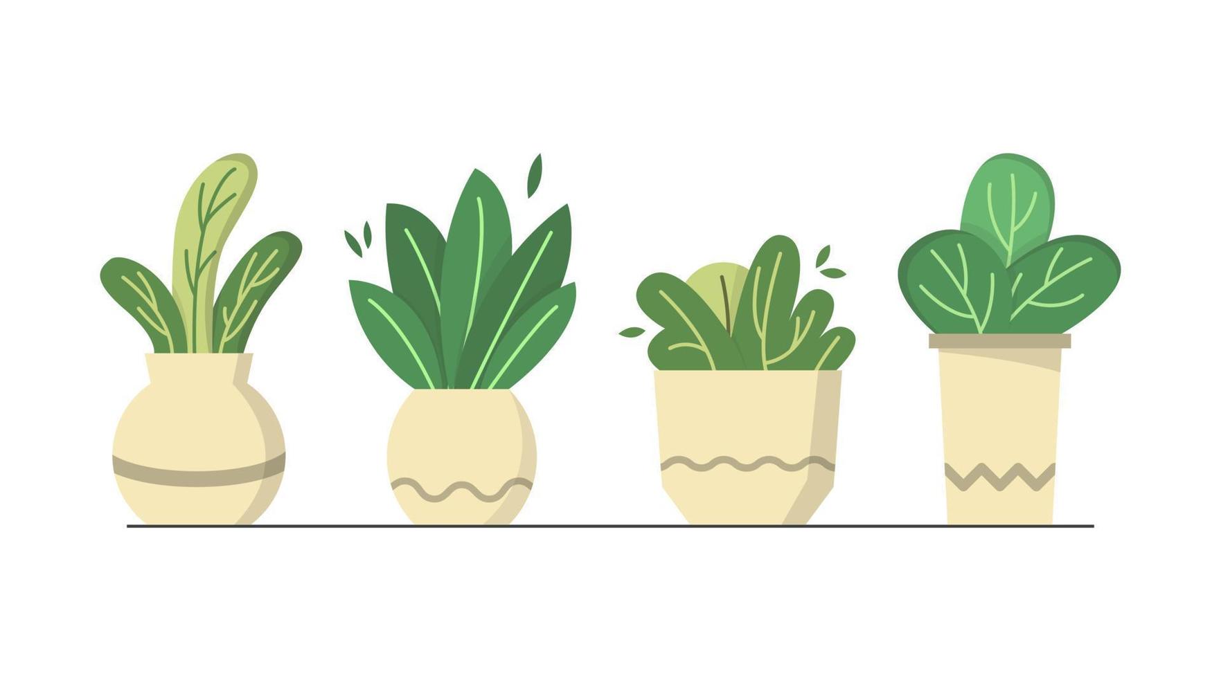 conjunto de vasos de plantas bonitos desenhados à mão, plantas de interior, ilustração de plantas de decoração para casa vetor