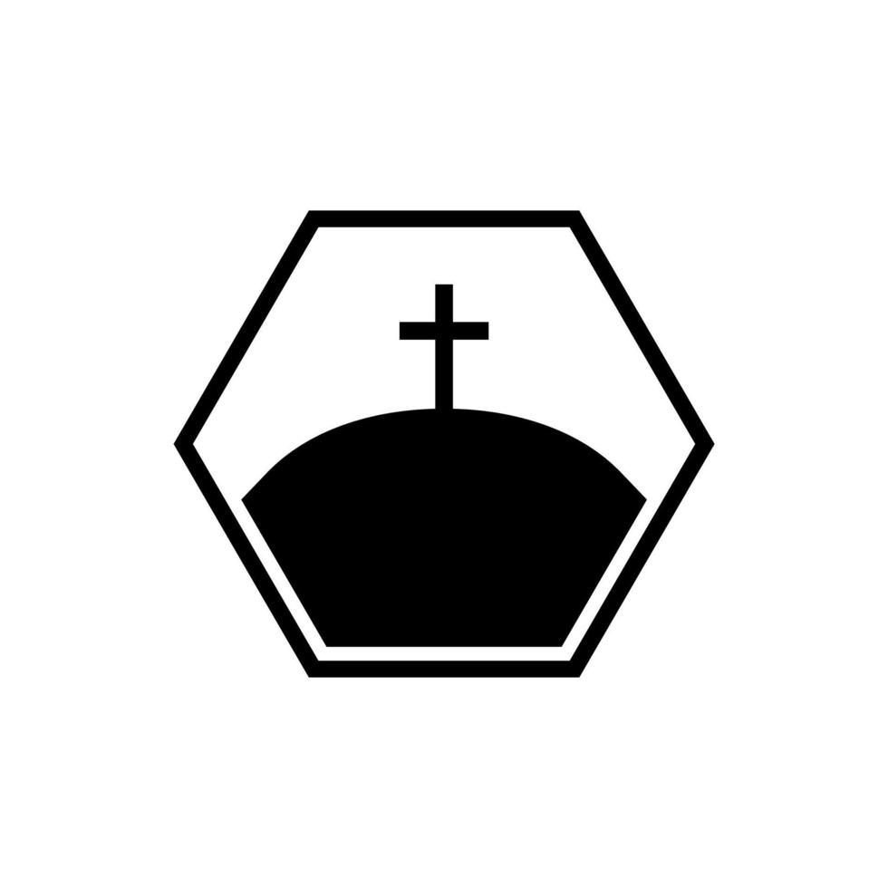 cruz cristã na ilustração vetorial de símbolo de colina. cruzes do calvário, colina e montanha com o logotipo da cruz cristã sagrada, igreja católica na paisagem natural. vetor