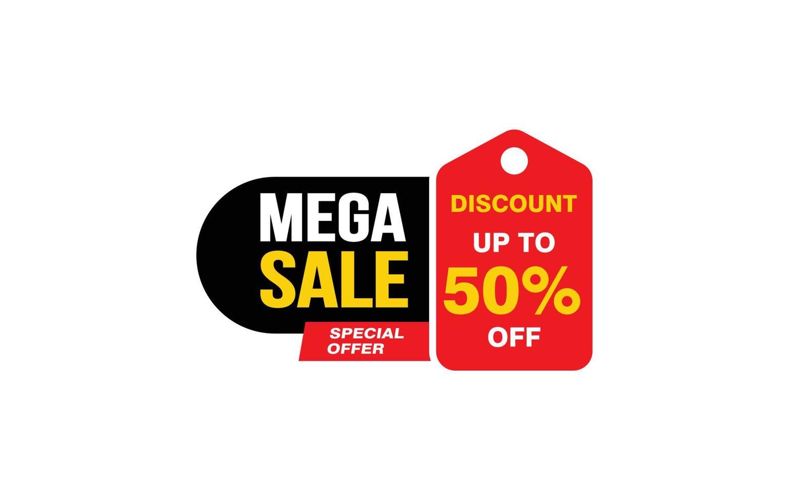 Oferta de mega venda de 50%, liberação, layout de banner de promoção com estilo de adesivo. vetor