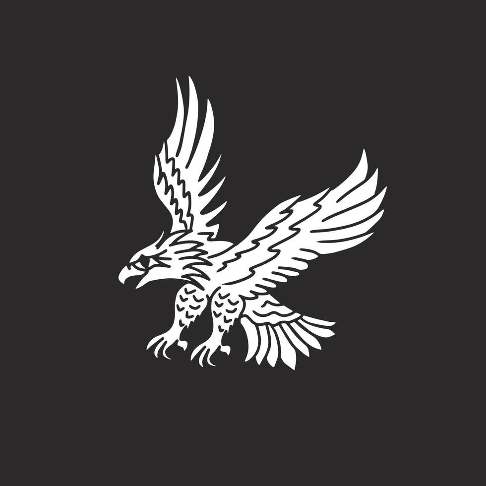 ilustração de desenho de mão tatuagem de águia voadora fundo preto vetor