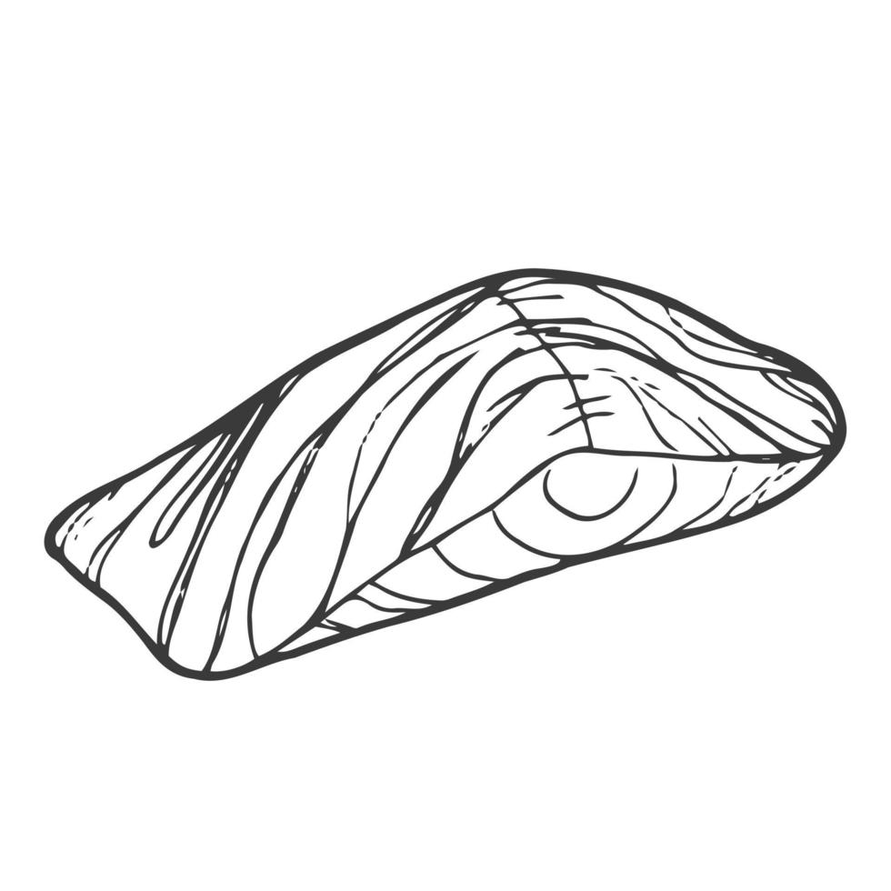 ilustração desenhada à mão do bife de salmão do doodle. filé de salmão para sushi, menu, ingrediente de cozinha vetor