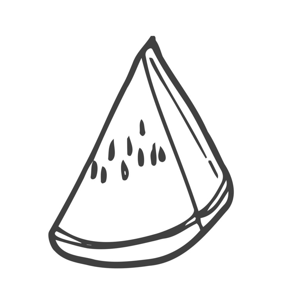 único elemento da fatia de melancia no conjunto de verão doodle. ilustração vetorial desenhada à mão para cartões, cartazes, adesivos e design sazonal. vetor