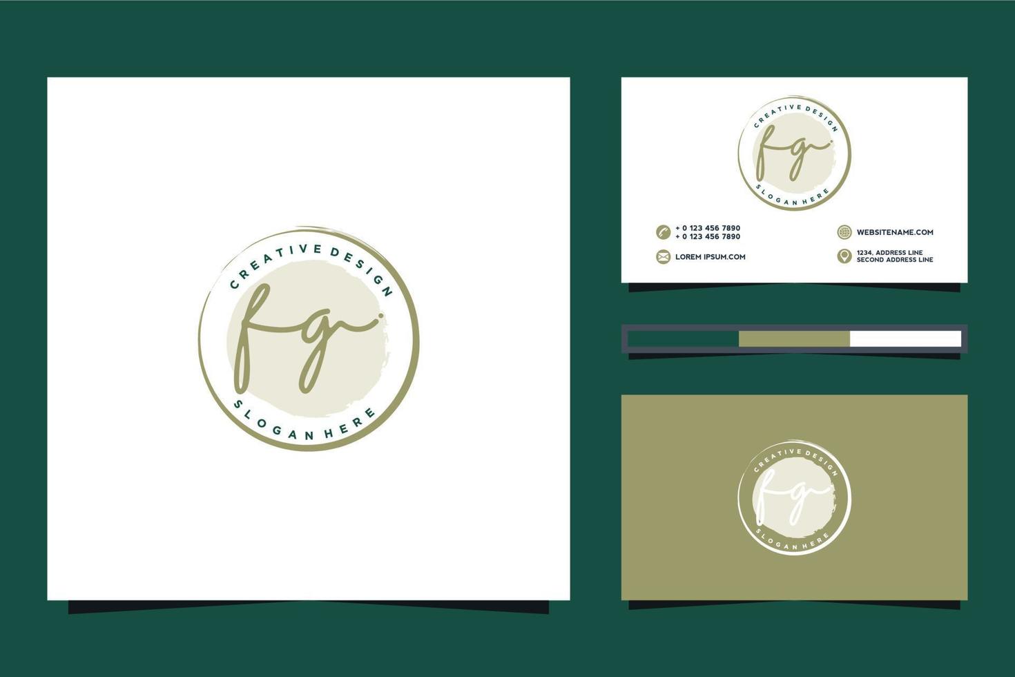 coleções iniciais de logotipos femininos fg e vetor premium de modelo de cartão de visita