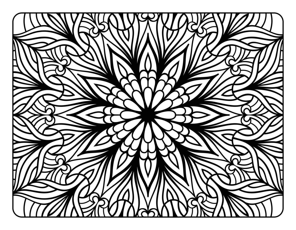 página de coloração floral de mandala para livro de colorir adulto, página de coloração de mandala preto e branco, arte de linha de doodle desenhada à mão para interior de página de coloração adulta vetor
