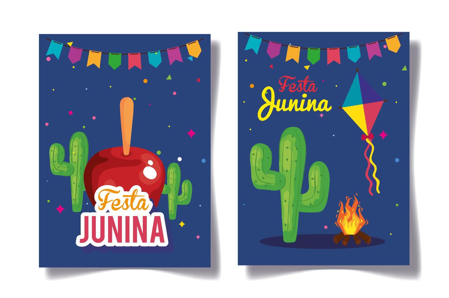 conjunto de cartas festa junina, festival junino brasileiro com decoração vetor