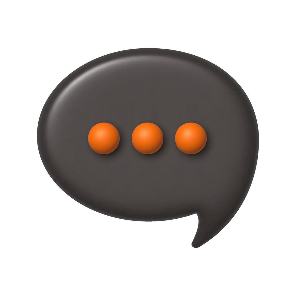 ícone 3d de bate-papo de comunicação. balão marrom com três pontos laranja. ilustração vetorial. vetor