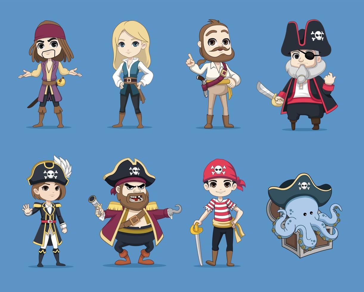projetar vários mascotes de personagens piratas vetor