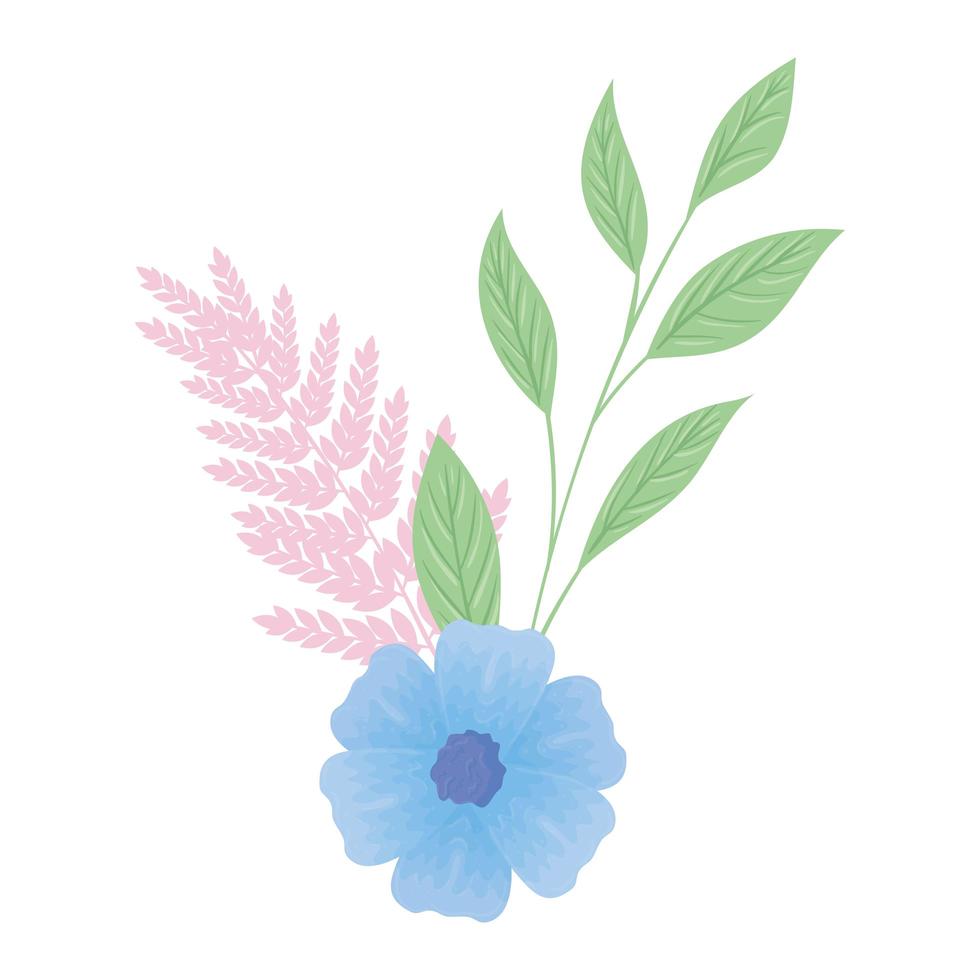 flores de cor azul pastel com ramos e folhas, conceito da natureza vetor