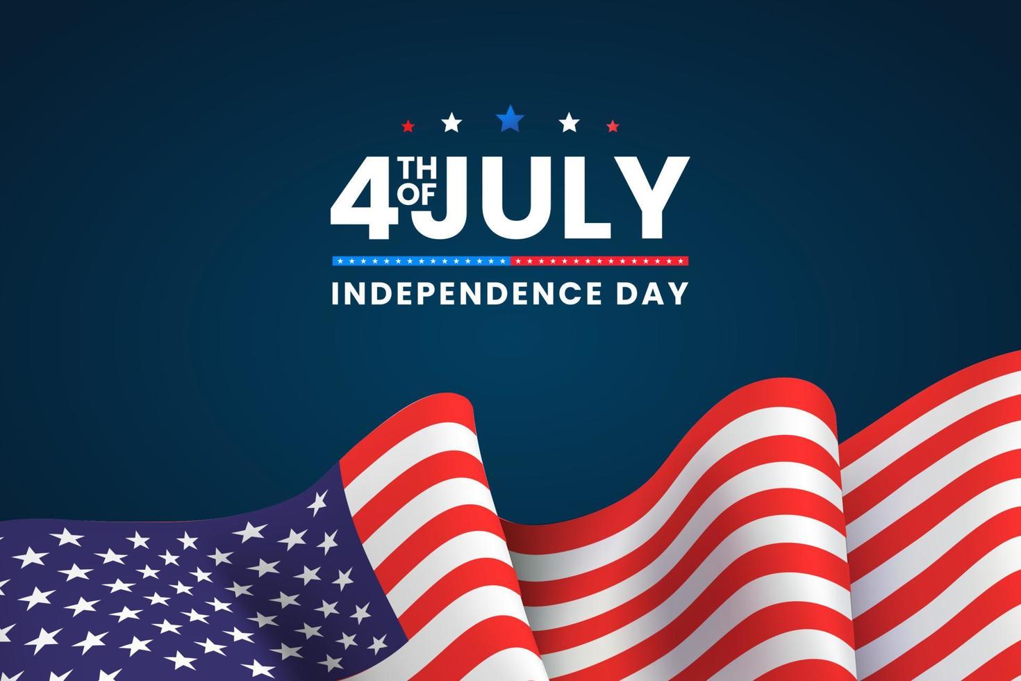 feliz 4 de julho cartão do dia da independência dos eua com bandeira nacional americana acenando e design de texto de letras de mão. ilustração vetorial. vetor