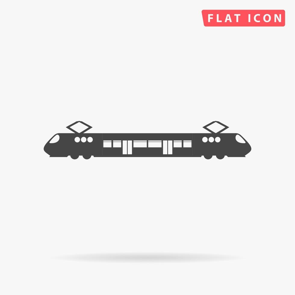 trem elétrico suburbano. símbolo liso preto simples com sombra no fundo branco. pictograma de ilustração vetorial vetor