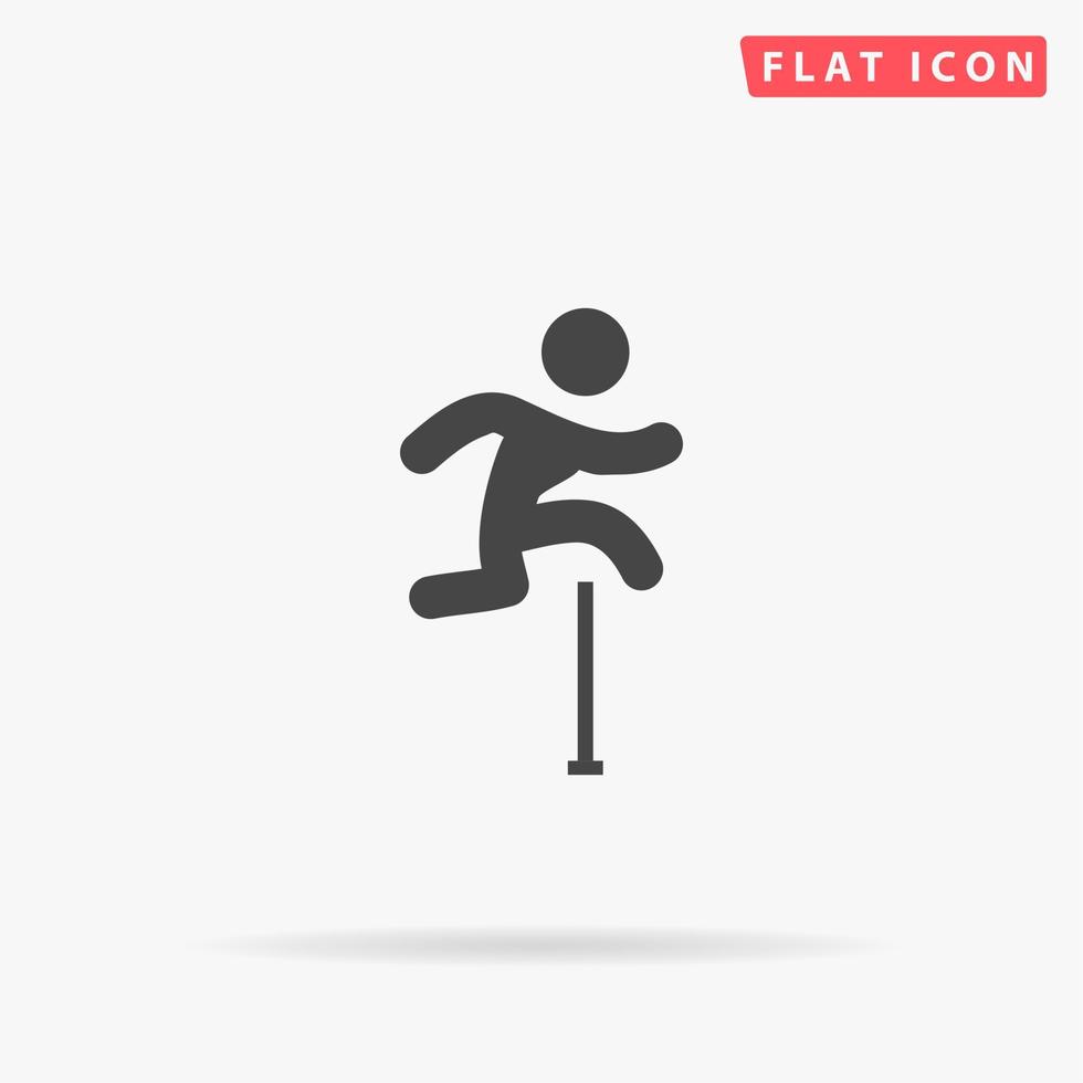 figura de homem saltando sobre obstáculos. símbolo liso preto simples com sombra no fundo branco. pictograma de ilustração vetorial vetor