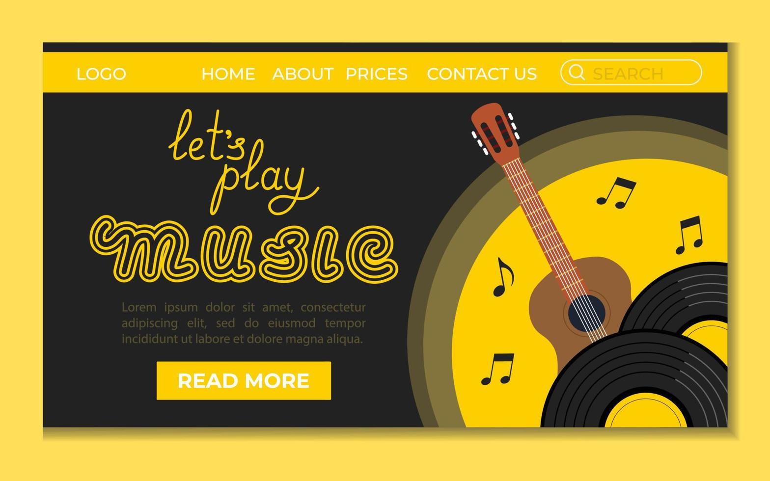 disco de vinil de aterrissagem musical de conceito e guitarra para ilustração vetorial de site da web em estilo simples vetor