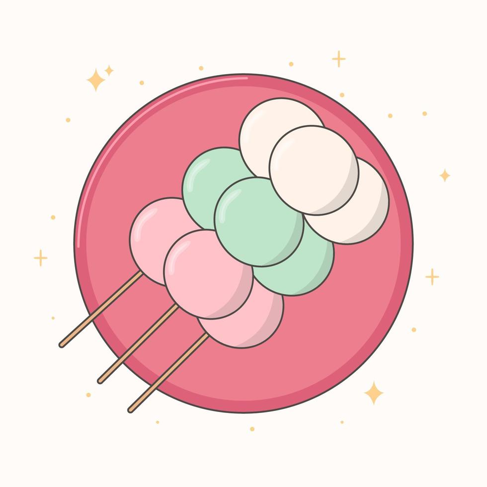 hanami dango. doces japoneses para a temporada de sakura. vetor