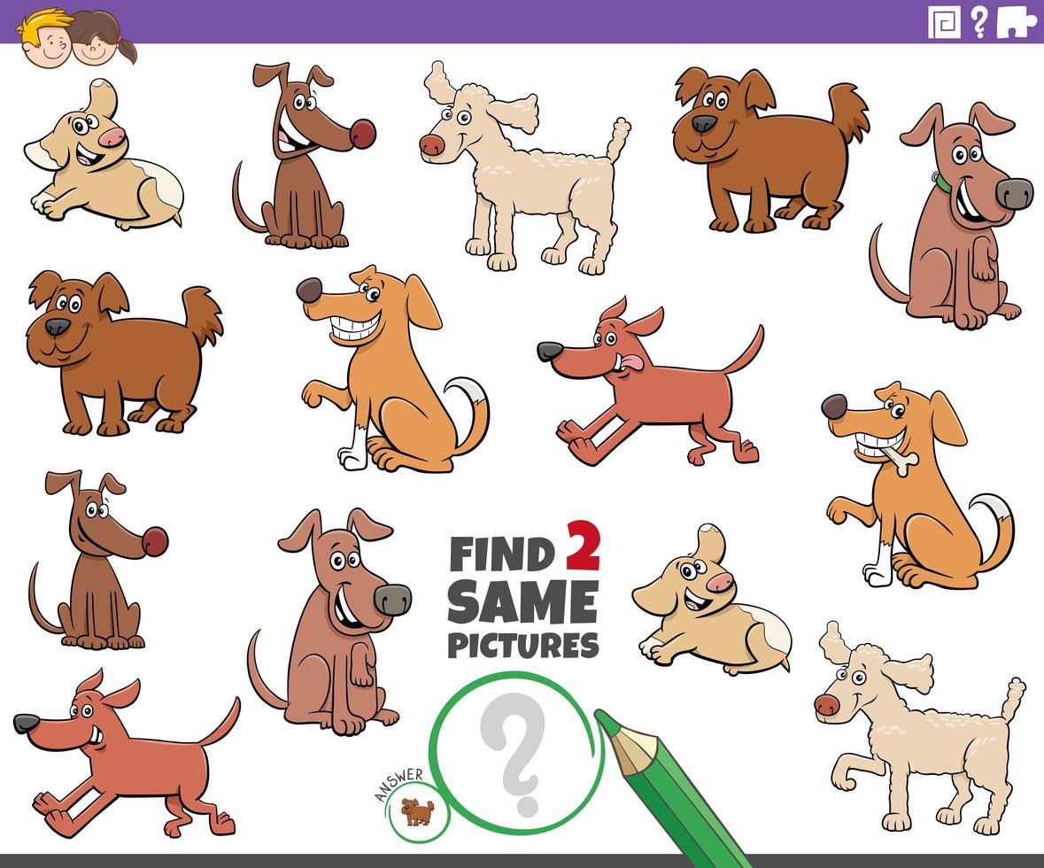 encontrar duas tarefas de personagens de cães iguais para crianças vetor