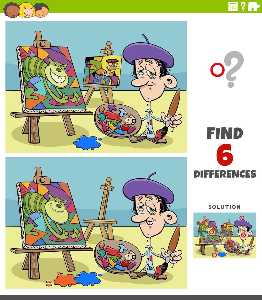 diferenças tarefa educacional para crianças com pintor artista vetor