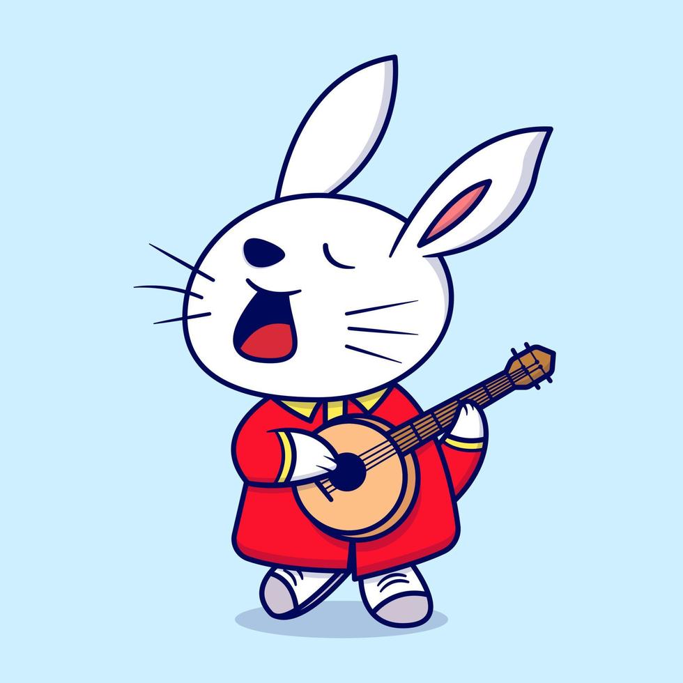 coelho fofo tocando guitarra ilustração do ícone do vetor dos desenhos animados