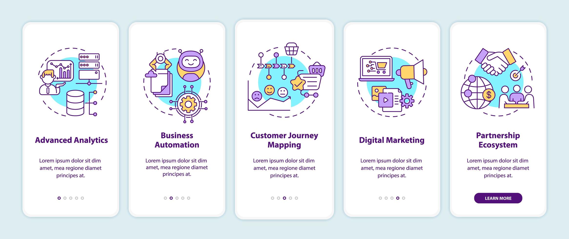 componentes de consultoria digital integrando tela de página de aplicativo móvel com conceitos vetor