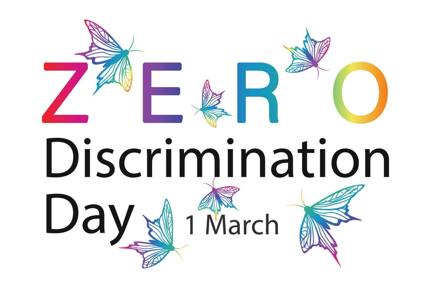 cartaz de dia de discriminação zero com ilustração vetorial de borboletas vetor
