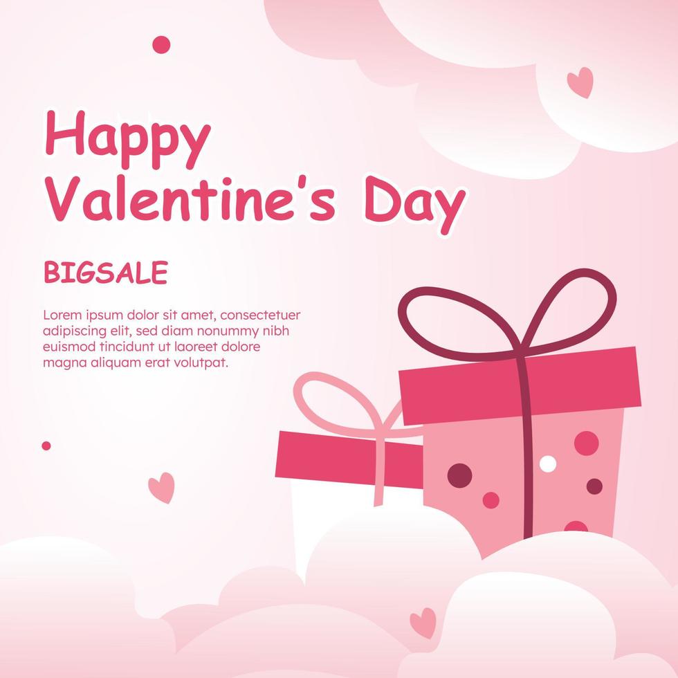 postagem do dia dos namorados nuvem de mídia social rosa doce amor forma de coração fundo banner venda nuvem com símbolos de amor coração feriado vetor