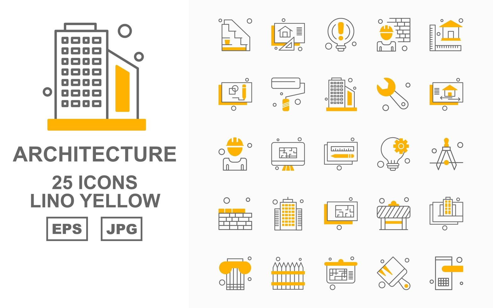 Pacote de ícones de 25 lino amarelo de arquitetura premium vetor