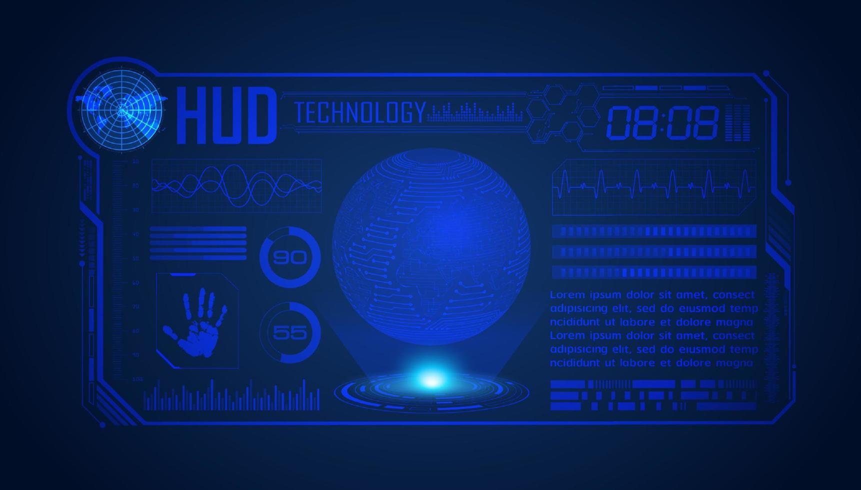 fundo de tela de tecnologia hud moderno azul com globo vetor