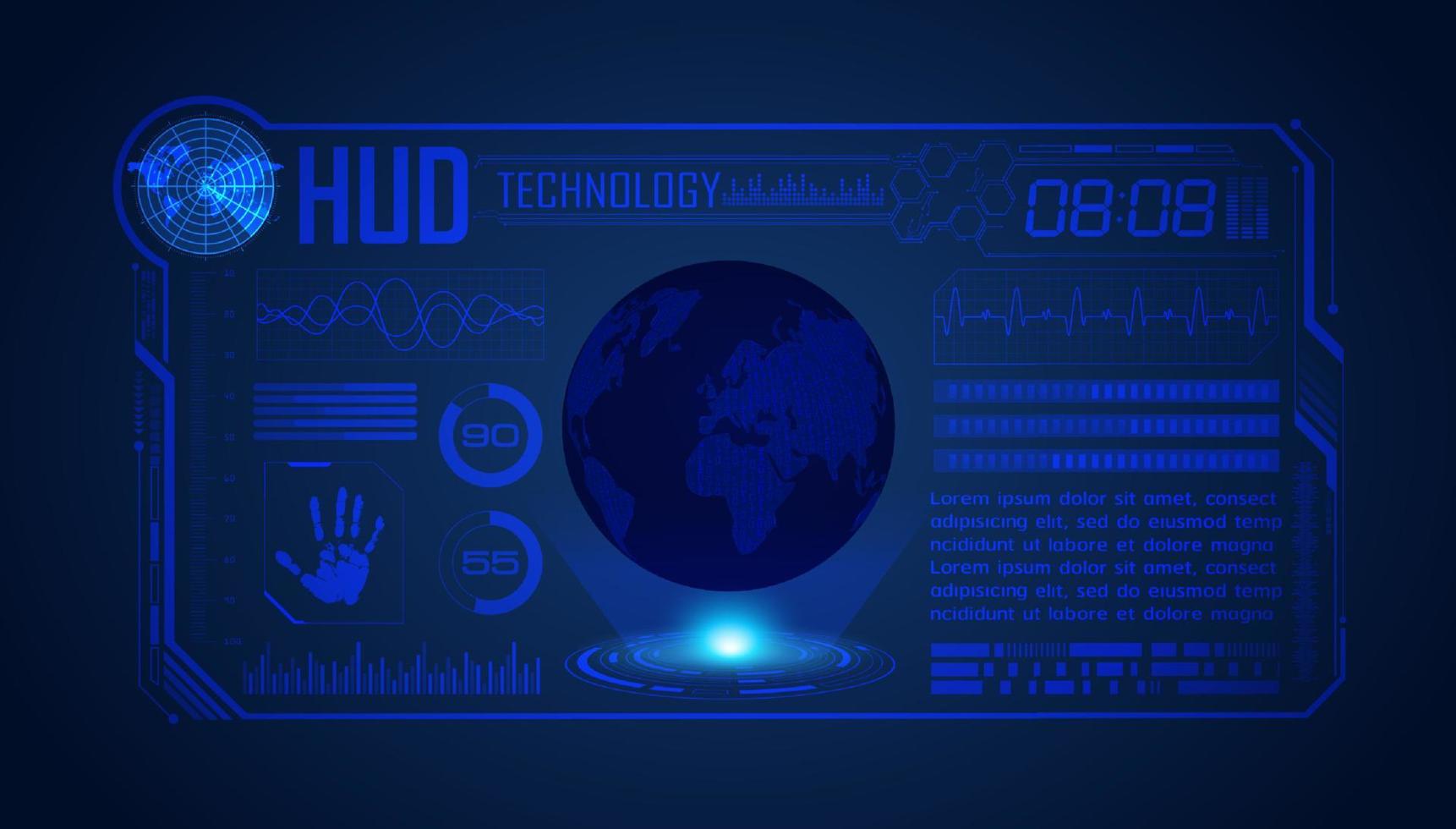 fundo de tela de tecnologia hud moderno azul com globo vetor