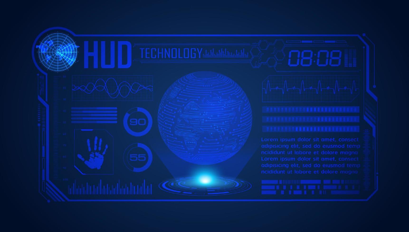 fundo de tela de tecnologia hud moderno azul com globo vetor