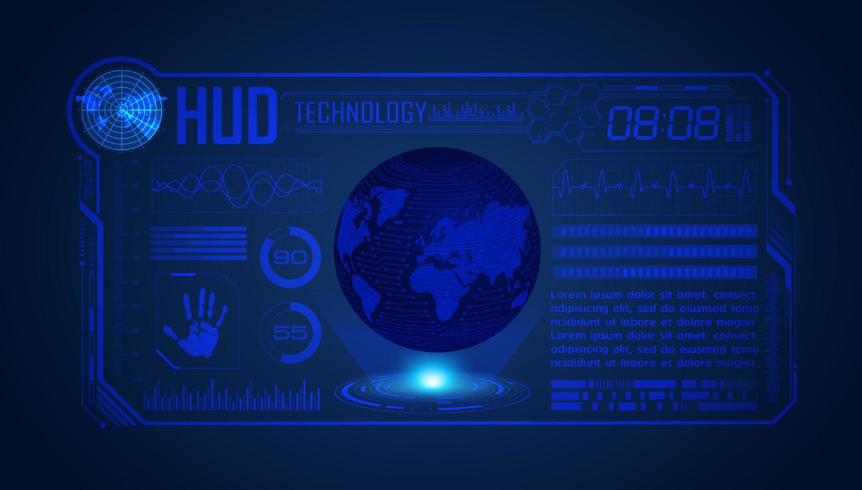 fundo de tela de tecnologia hud moderno azul com globo vetor