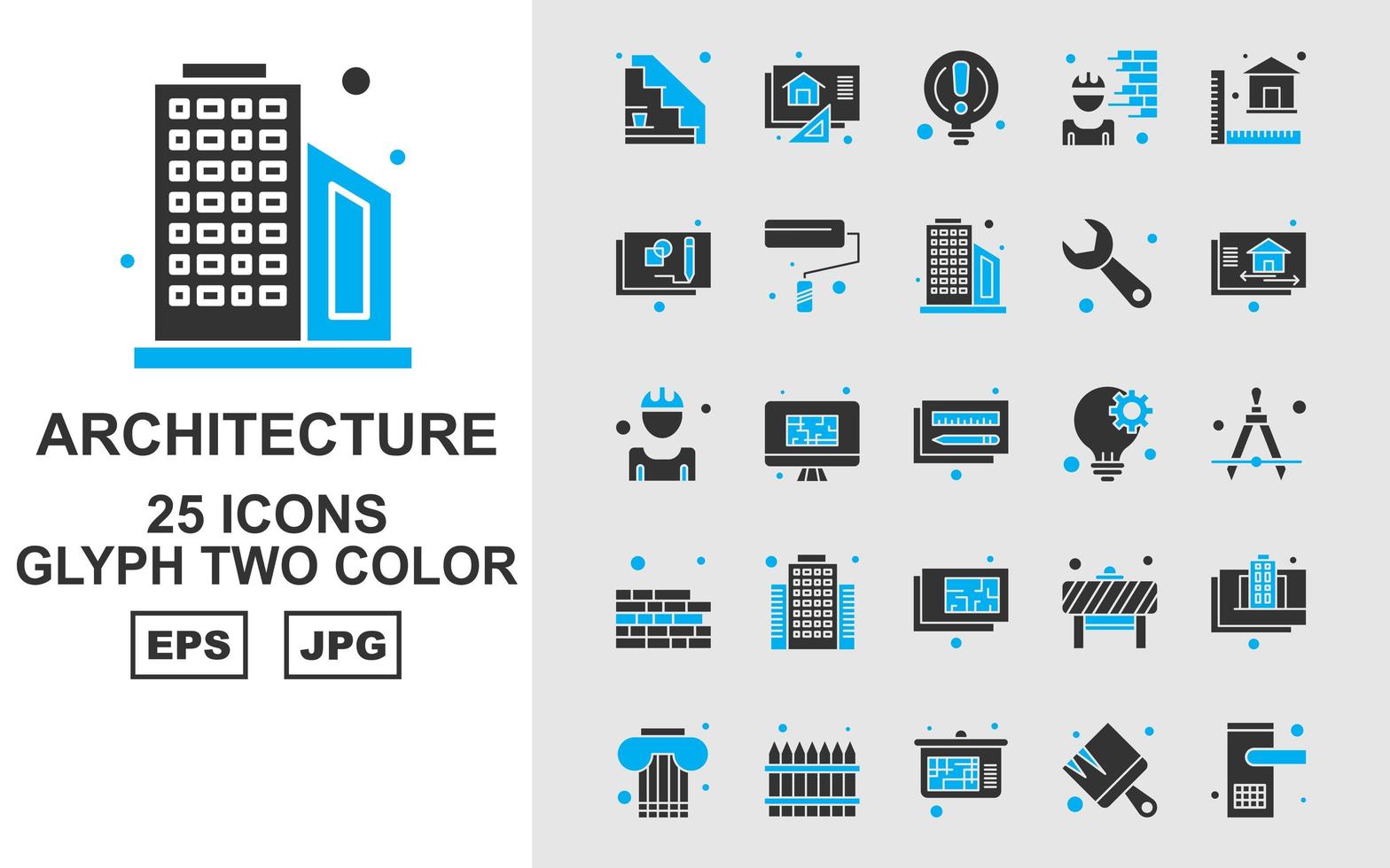 Pacote de ícones de duas cores com 25 glifos de arquitetura premium vetor