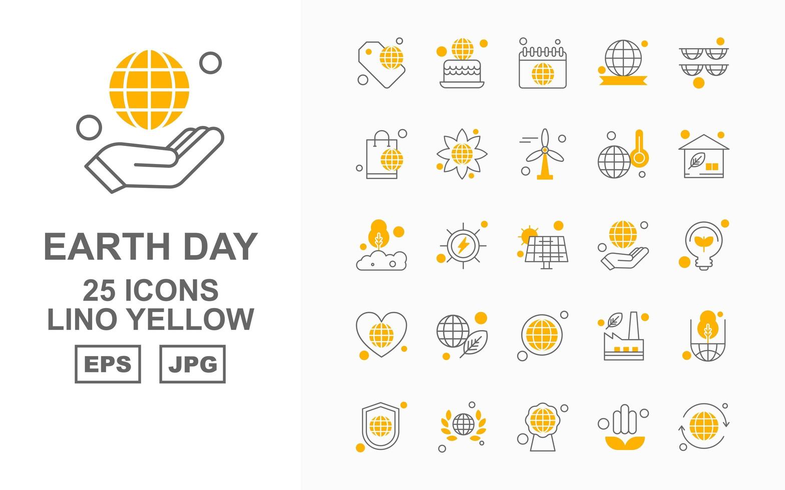 Pacote de 25 ícones premium lino amarelo do Dia da Terra vetor