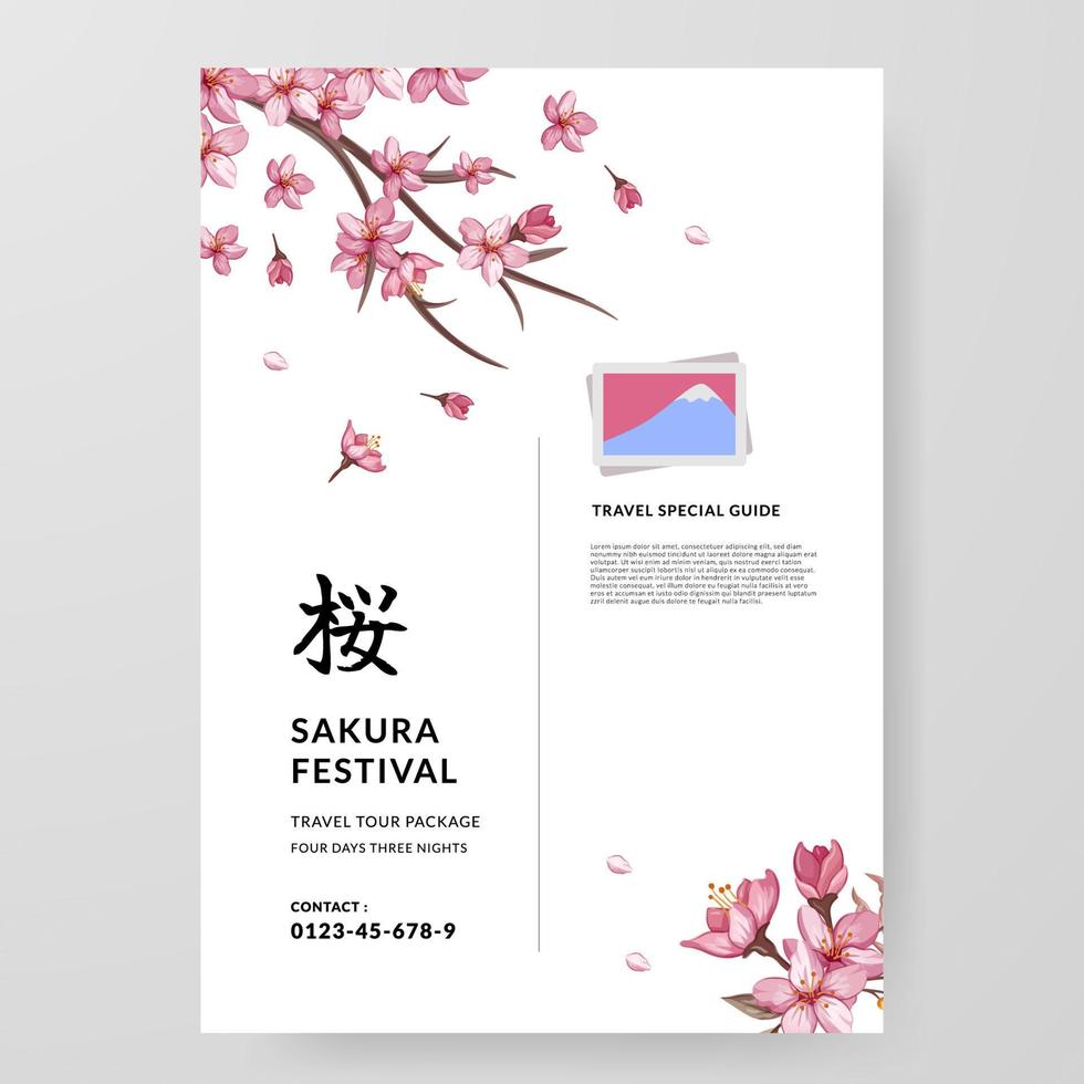 cartaz de guia turístico do japão do festival de sakura viajar para o exterior com ilustração de flor vetor