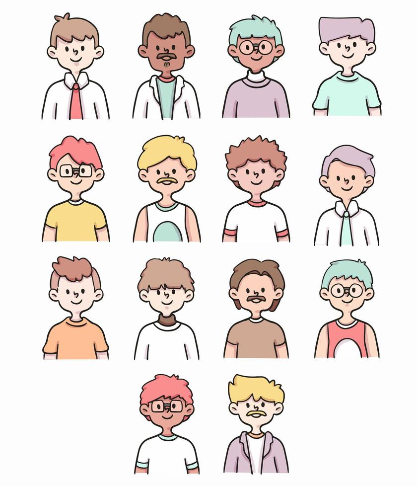 conjunto de imagem de perfil de meninos ilustração de desenho bonito vetor