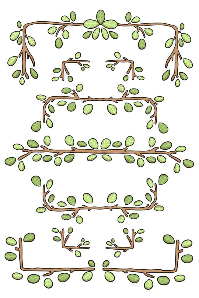 natureza deixa borda do quadro definida ilustração bonito dos desenhos animados vetor