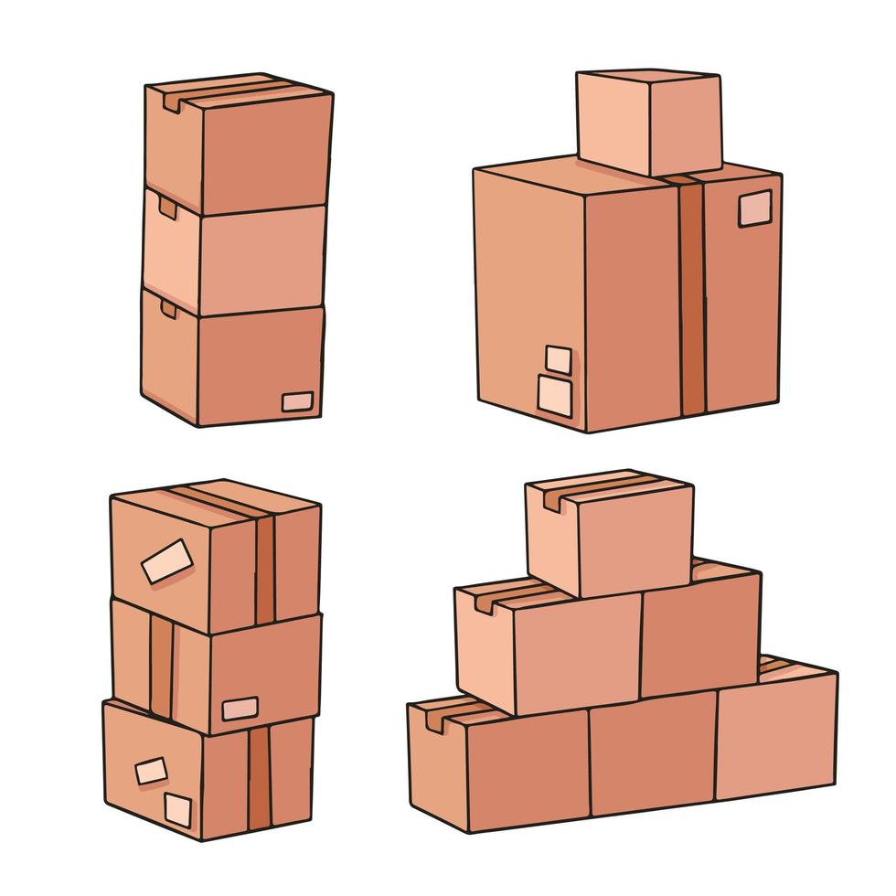 desenho de ilustração de desenhos animados de caixas de papelão vetor