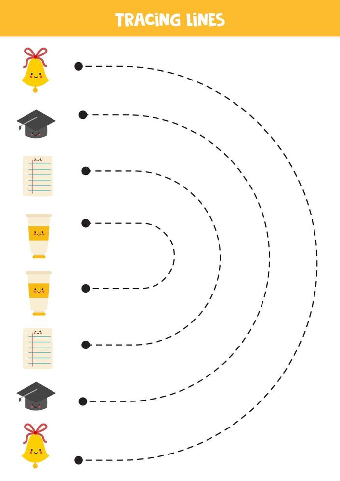 linhas de rastreamento para crianças. material escolar de desenho animado. vetor