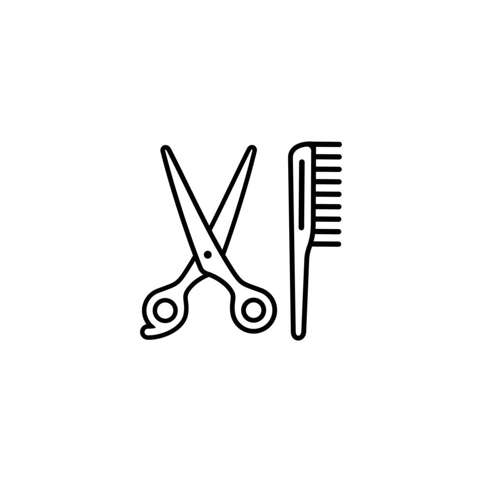 tesoura de barbeiro e vetor de ícone plano de contorno de pente