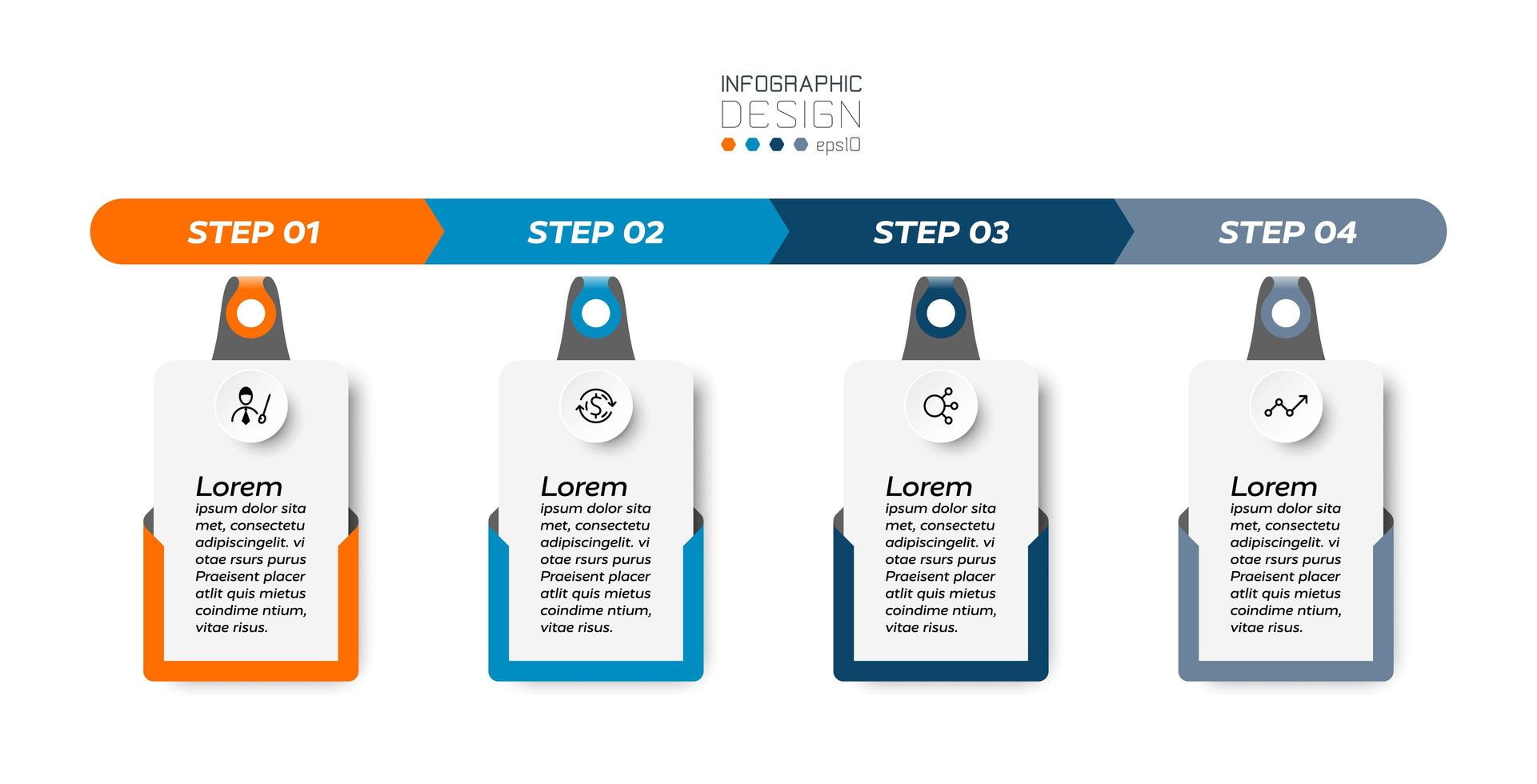 4 etapas de trabalho da caixa de exibição retangular, o estilo de etiqueta pode ser usado para uma variedade de aplicações. infográfico. vetor