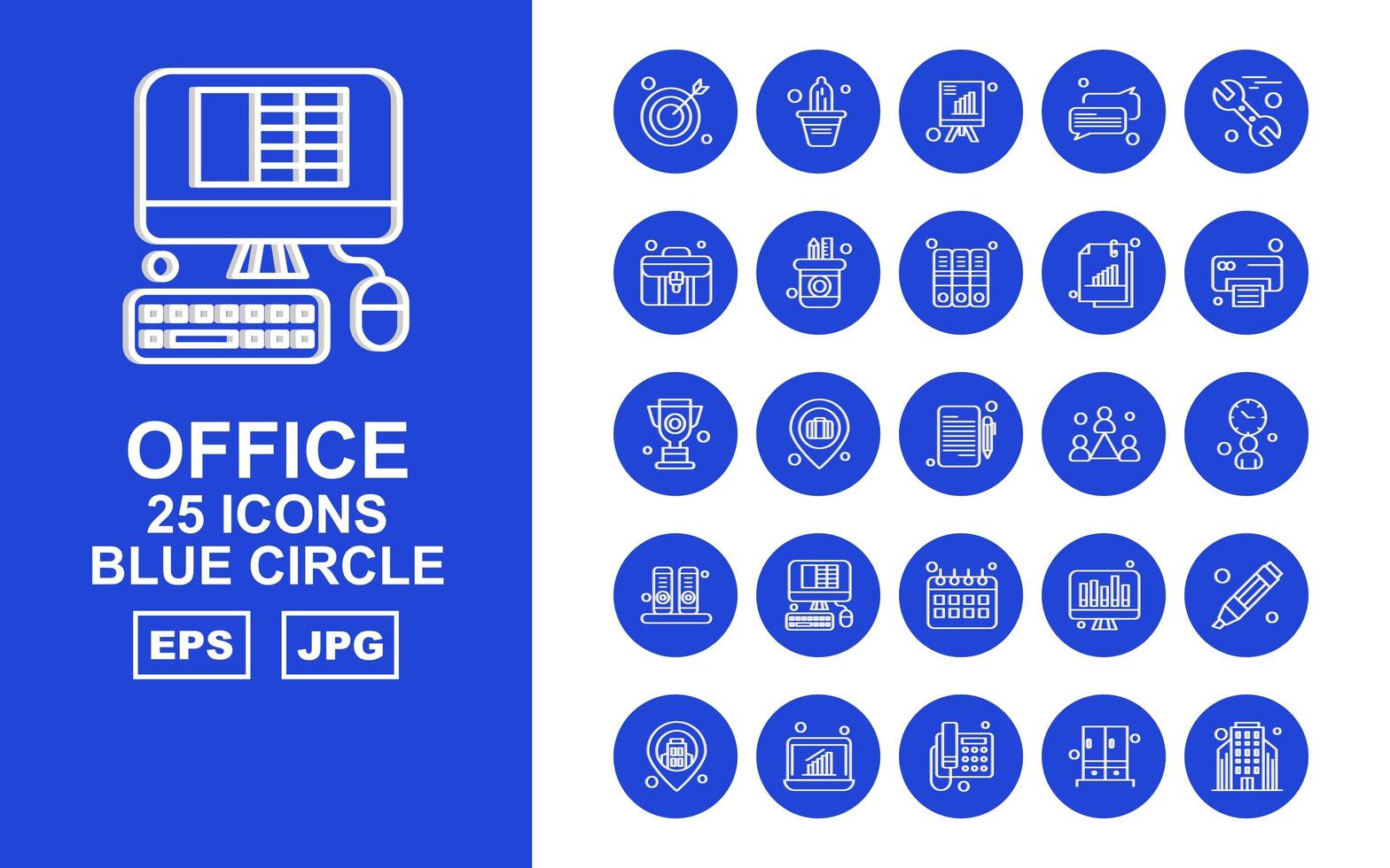 Pacote de ícones de 25 círculos azuis premium office ii vetor