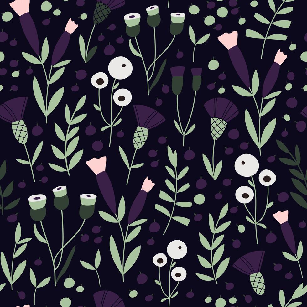 padrão floral escuro sem costura doodle vetor
