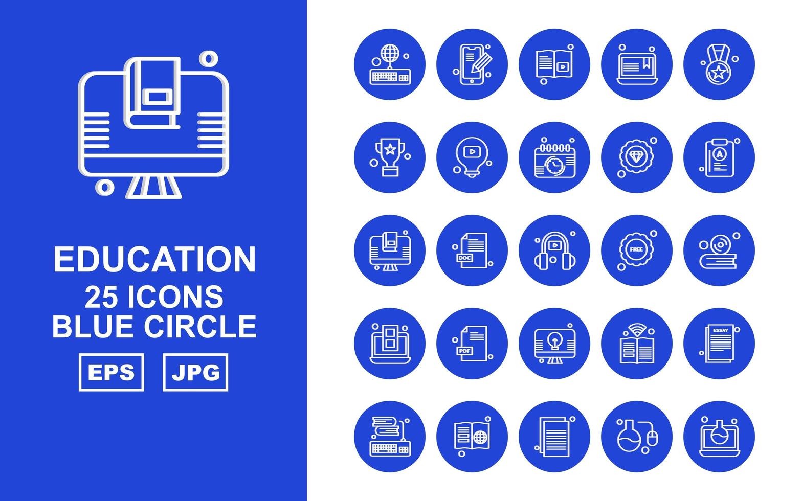 Pacote de ícones de 25 círculos azuis para educação premium vetor