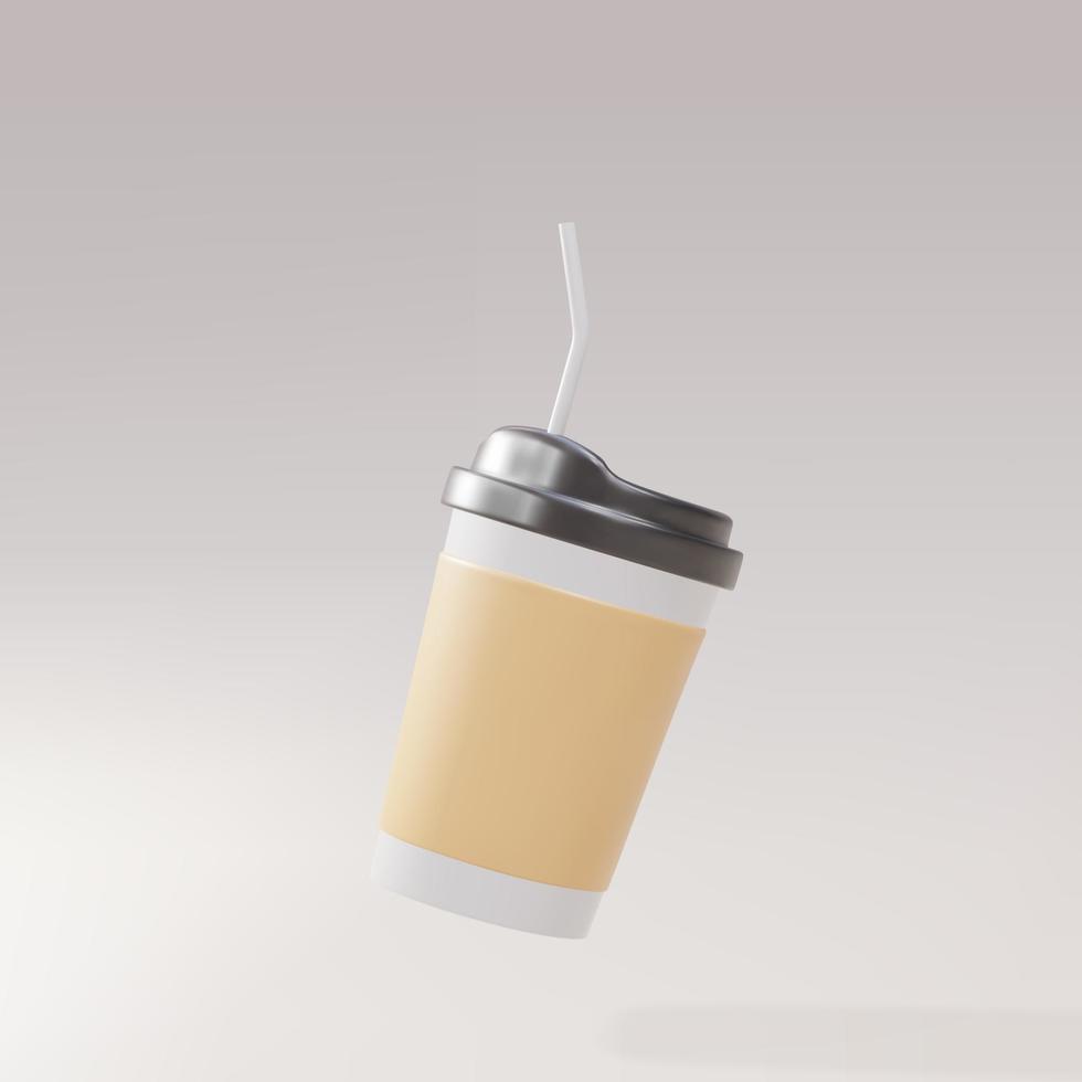 xícara de café de papel com um canudo em um fundo cinza. ilustração vetorial. vetor