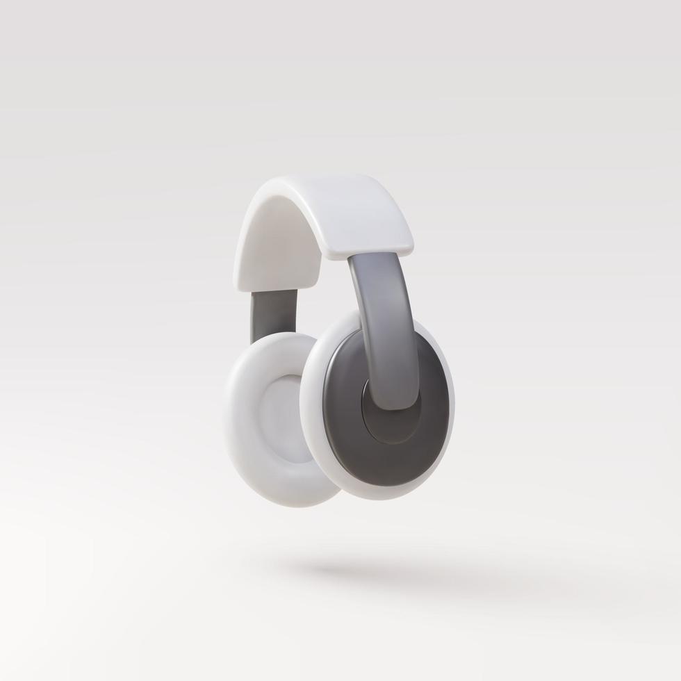 Fones de ouvido realistas brancos 3D isolados. tecnologia de dispositivo de música. ilustração vetorial. vetor