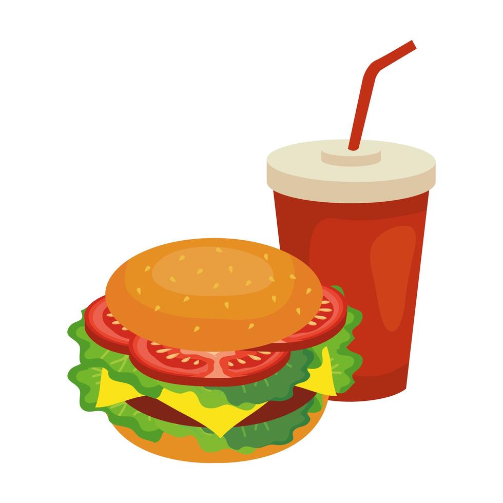 desenho de vetor de caneca de hambúrguer e refrigerante isolado