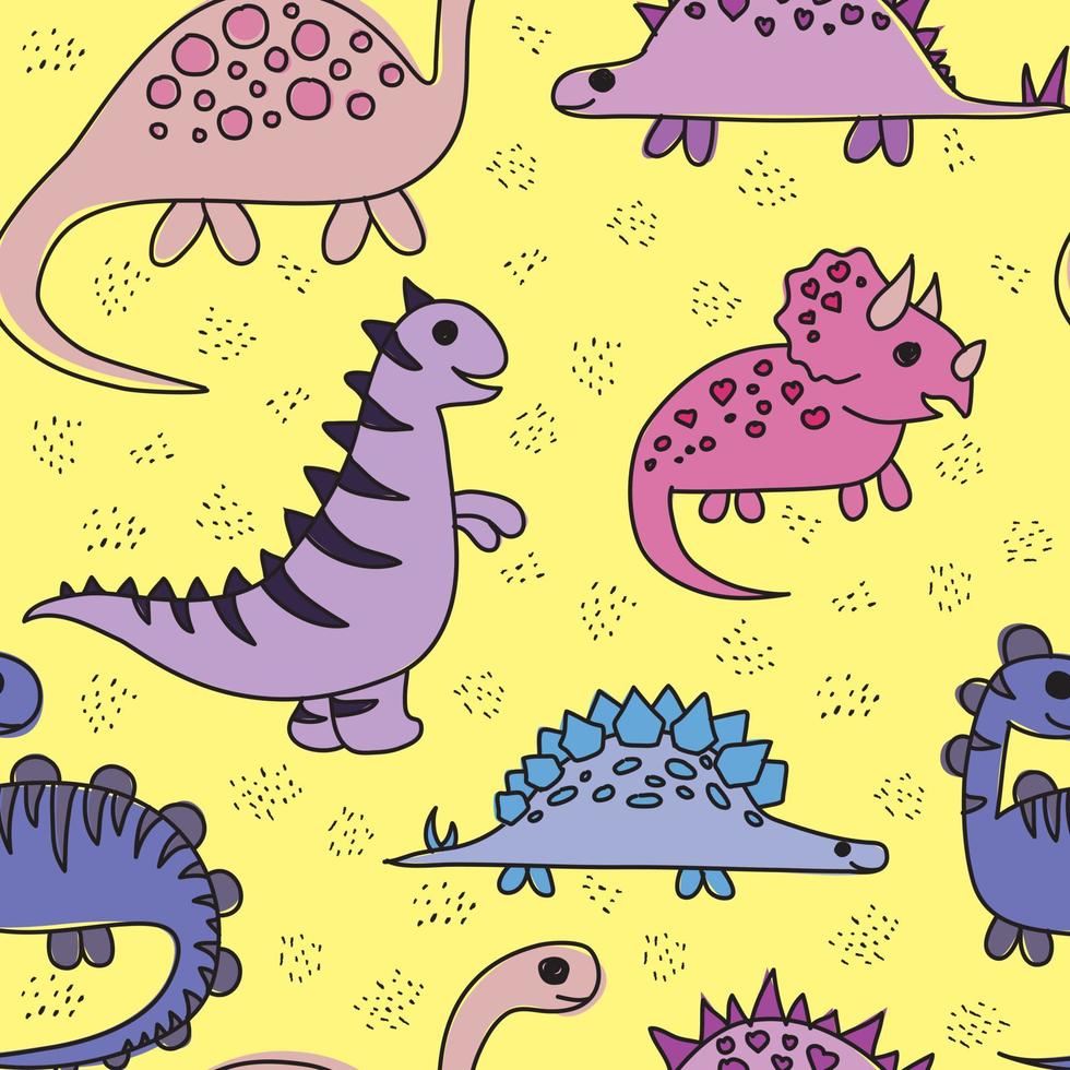 dinossauros em estilo doodle. padrão sem emenda com dinossauros. vetor