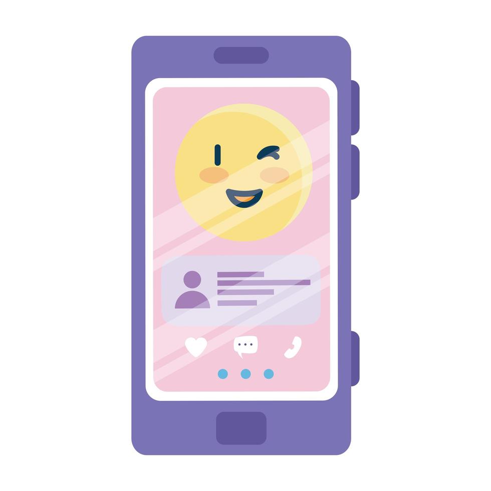 happy wink emoji e bate-papo no design de vetor de smartphone